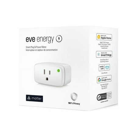 Eve Energy (Matter) - Smart Plug, App and Voice Control, 100% Privacy, Matter Over Thread, Works with Apple Home, Alexa, Google Home, SmartThings