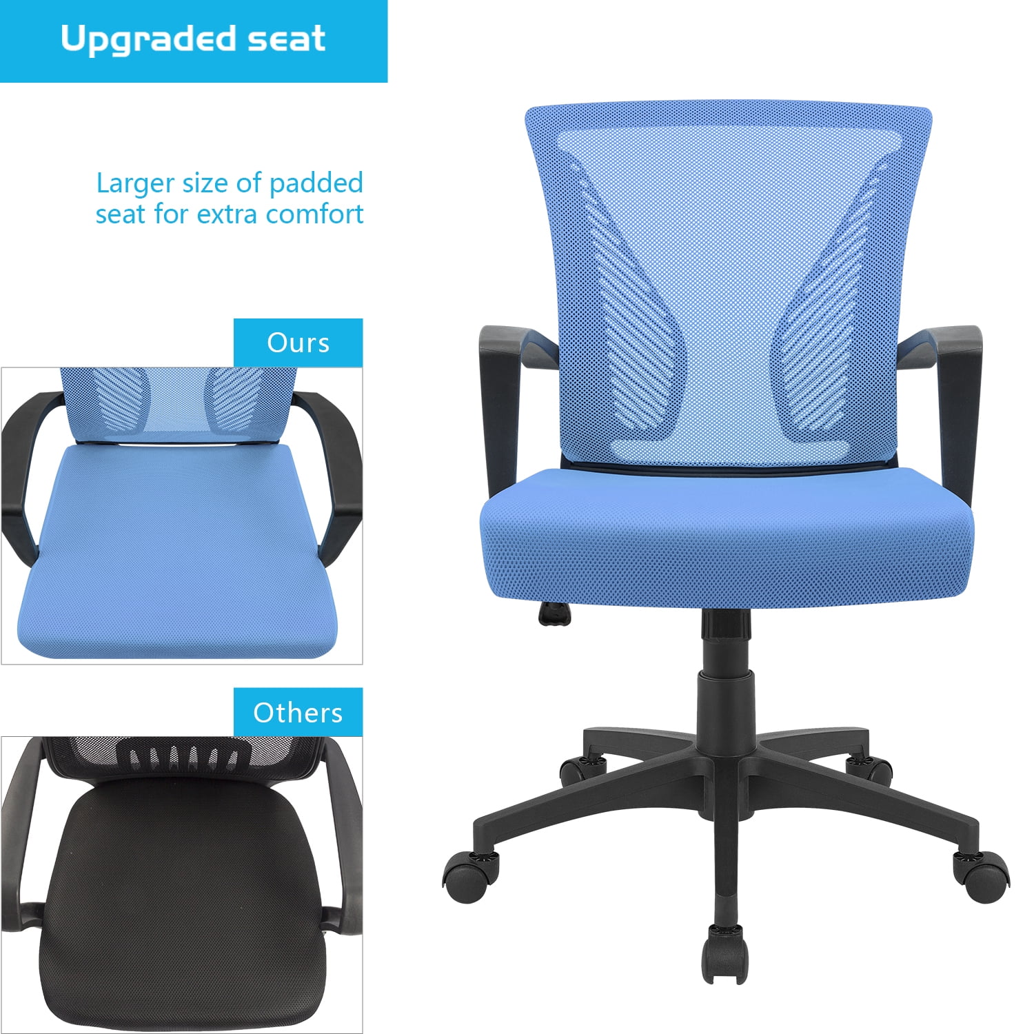 Lacoo Mid-Back Office Desk Chair Ergonomic Mesh Task Chair with Lumbar Support, Blue