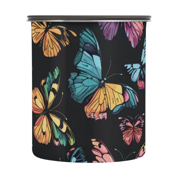 Colorful Butterfly Airtight Coffee Bean Canister 30oz Food Storage Containers with Lids For Gournd, Tea, Sugar, Flour, Rice, Cereal, Candy Cookie Jar