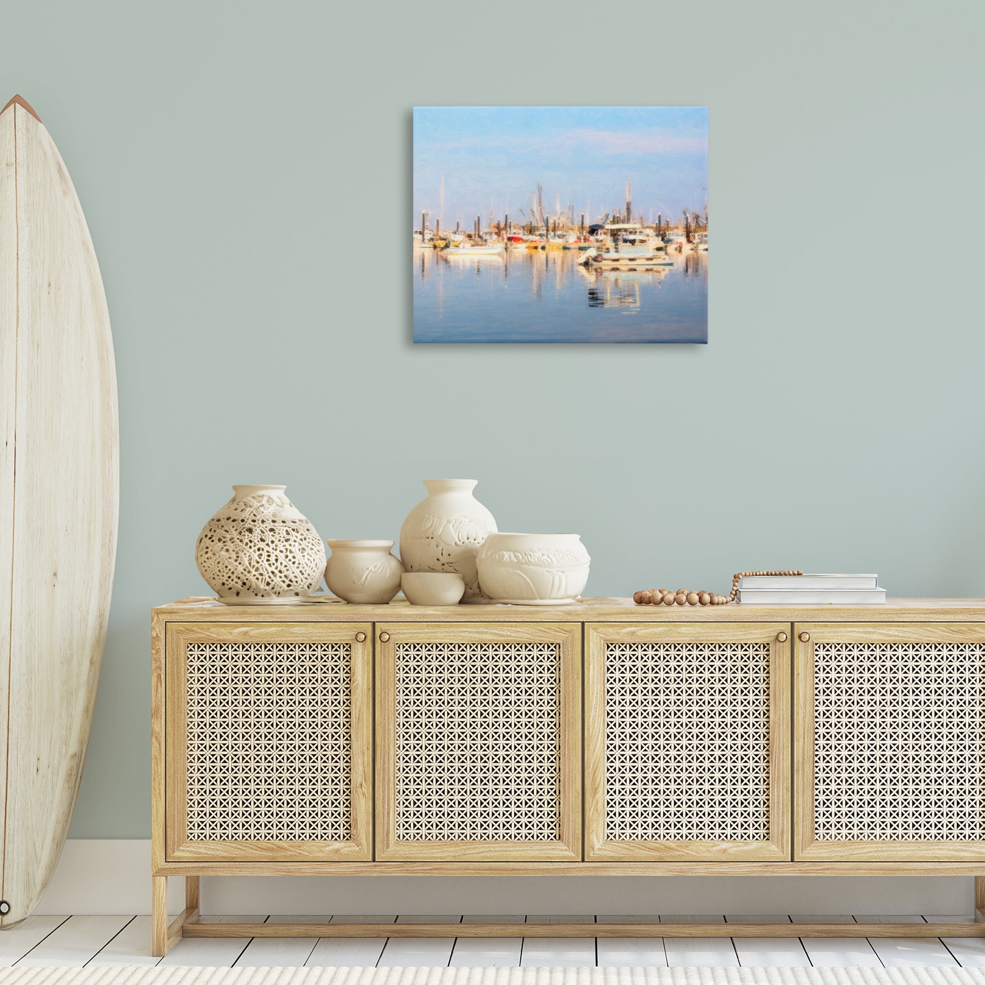 Stupell Industries Blurred Abstract Boat Marina Transportation Painting Wrapped Canvas Art Print Wall Art, 30 x 24