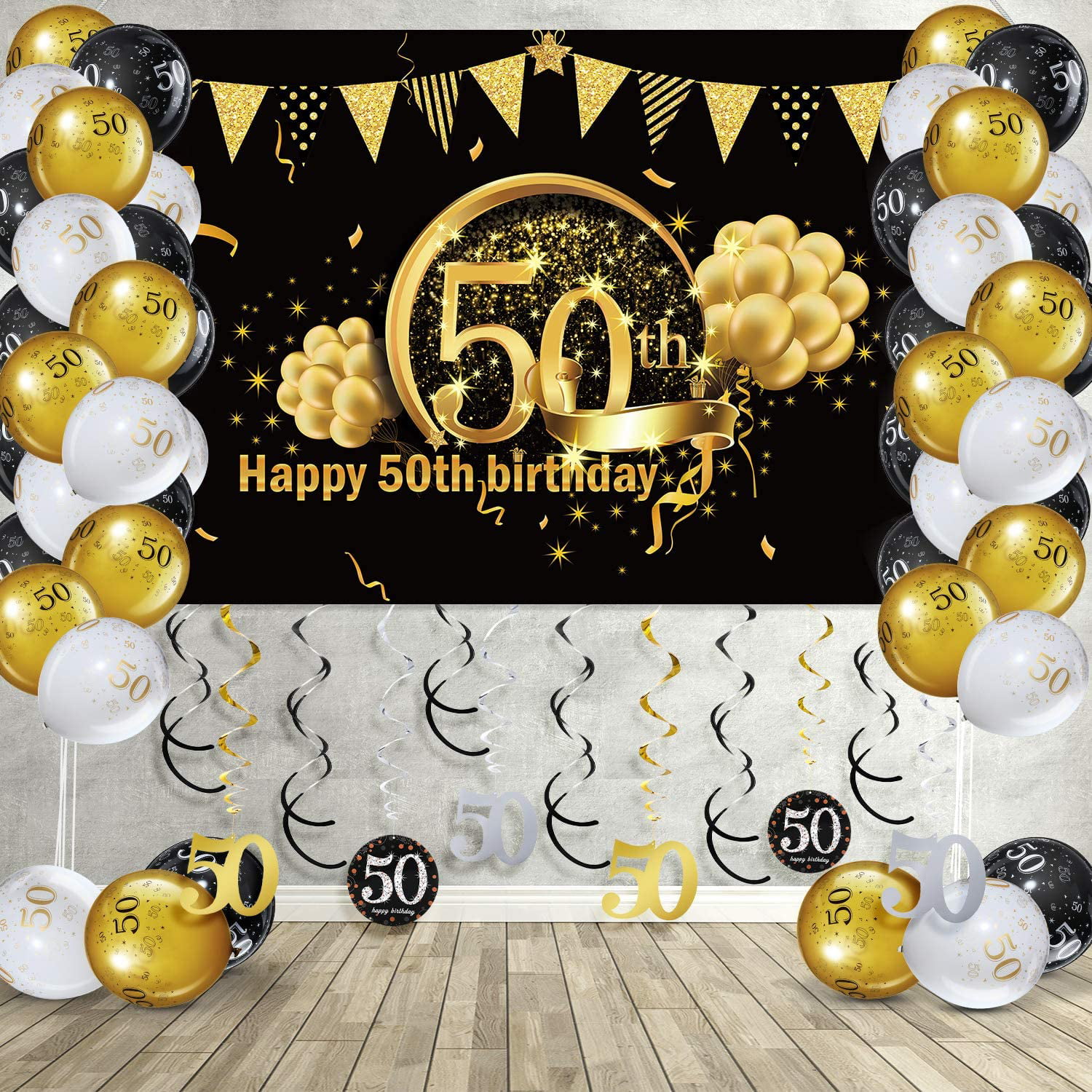 50th Anniversary Hanging Whirl Decorations Gold 50 Party Hanging Decoration