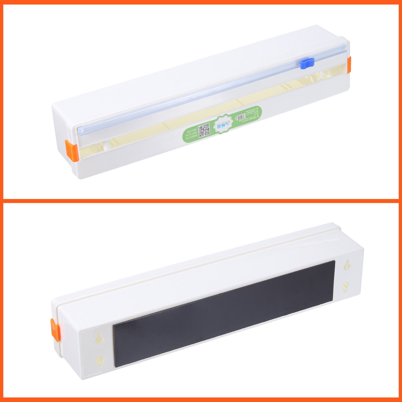 Plastic Wrap Dispenser with Slide Cutter, Cling Wrap Aluminum Foil Wrap Organizer, White