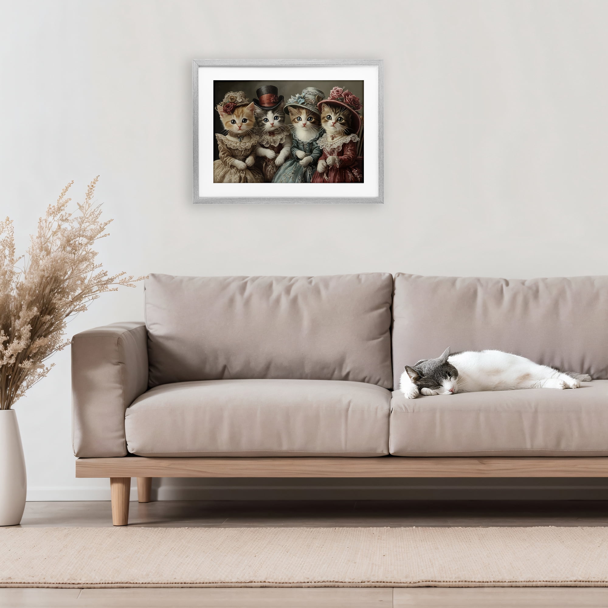 Stupell Industries Vintage Dress Kittens Gray Framed Print Under Glass, design by The Wands Want
