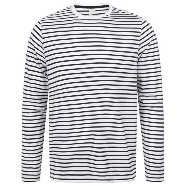SF - Camiseta de Rayas de Manga Larga para Adultos Unisex (Blanco, Marino Oxford)