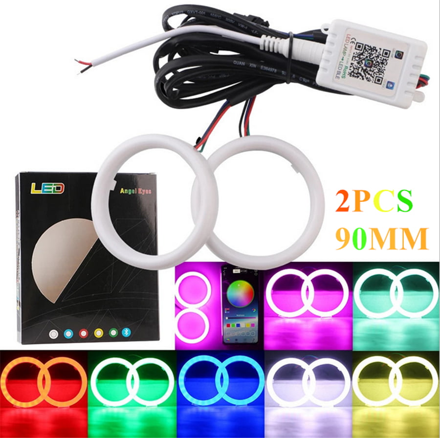 2 Pcs 90mm LED Angel Eyes Cotton Lights RGB APP BT For Car Scooter Motorcycle -