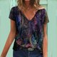 thumbnail image 2 of Blusa estampada de verano para mujer, camisetas casuales de manga corta con cuello en V, camisetas Pompotops  hkajfhjk472090, 2 of 5
