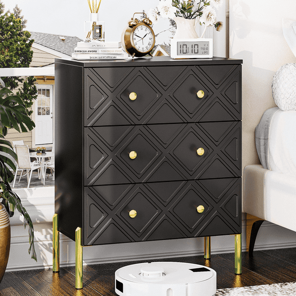 EVOKEDEN 30’’ Modern Dressers w/ Wide Storage Large Nightstand w/ Diamond Design for Living Room Black