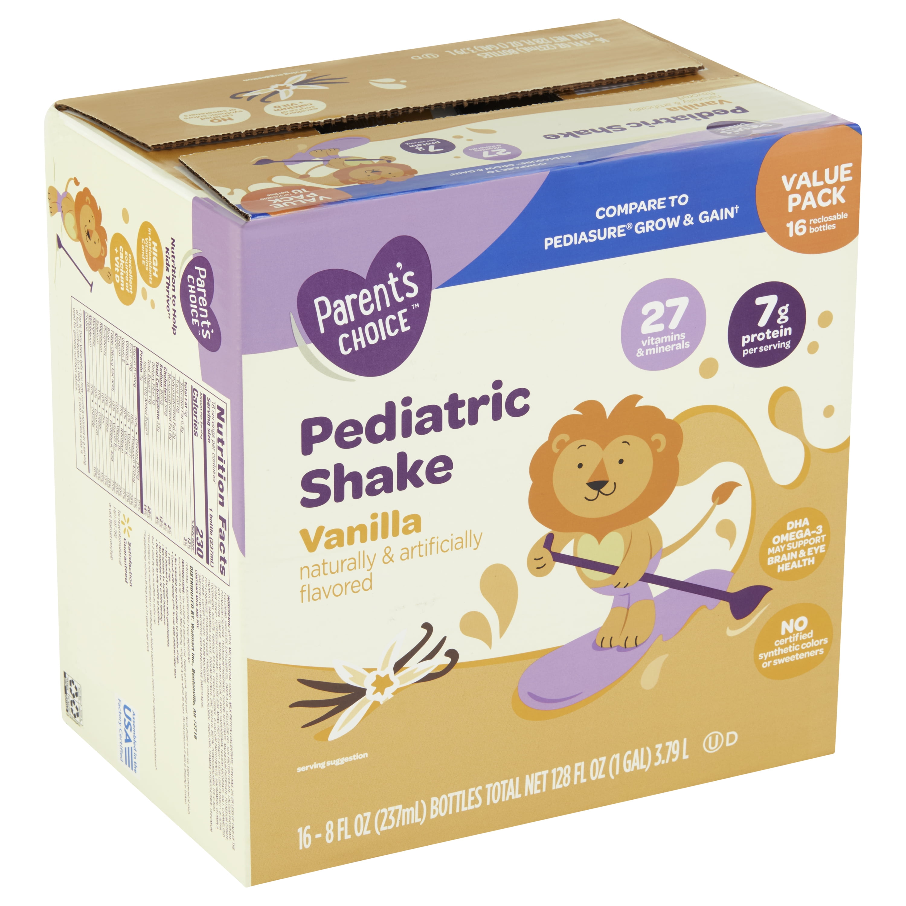 Parent's Choice Pediatric Shake, Vanilla, 8 fl oz Bottle, 16 Shakes