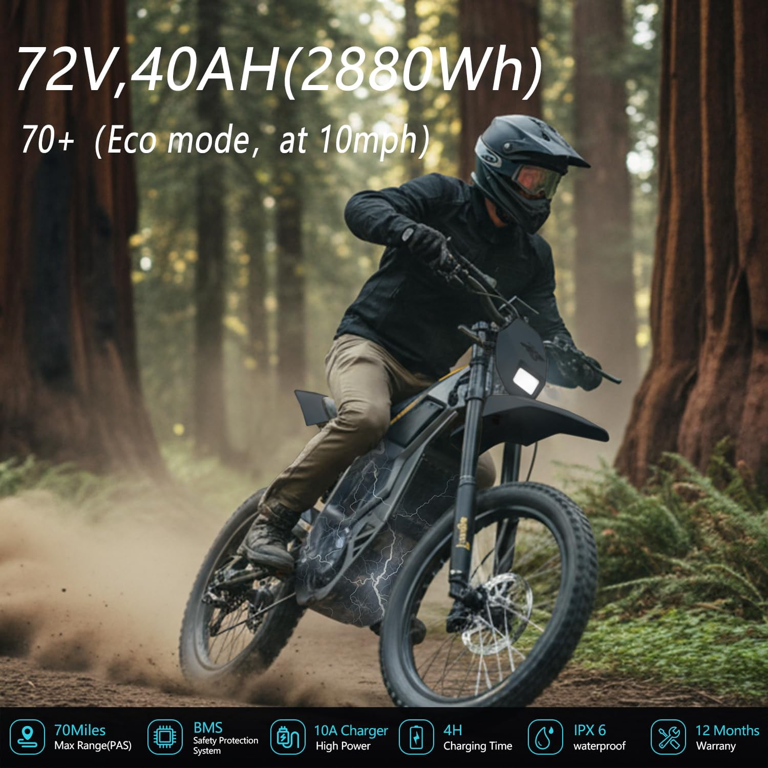 Freego Nova5 72V/40Ah Electric Bicycle for Adults - 8000W Peak Mid‑Drive, 53MPH, Full Suspension, 19”/18” Wheels, UL2849