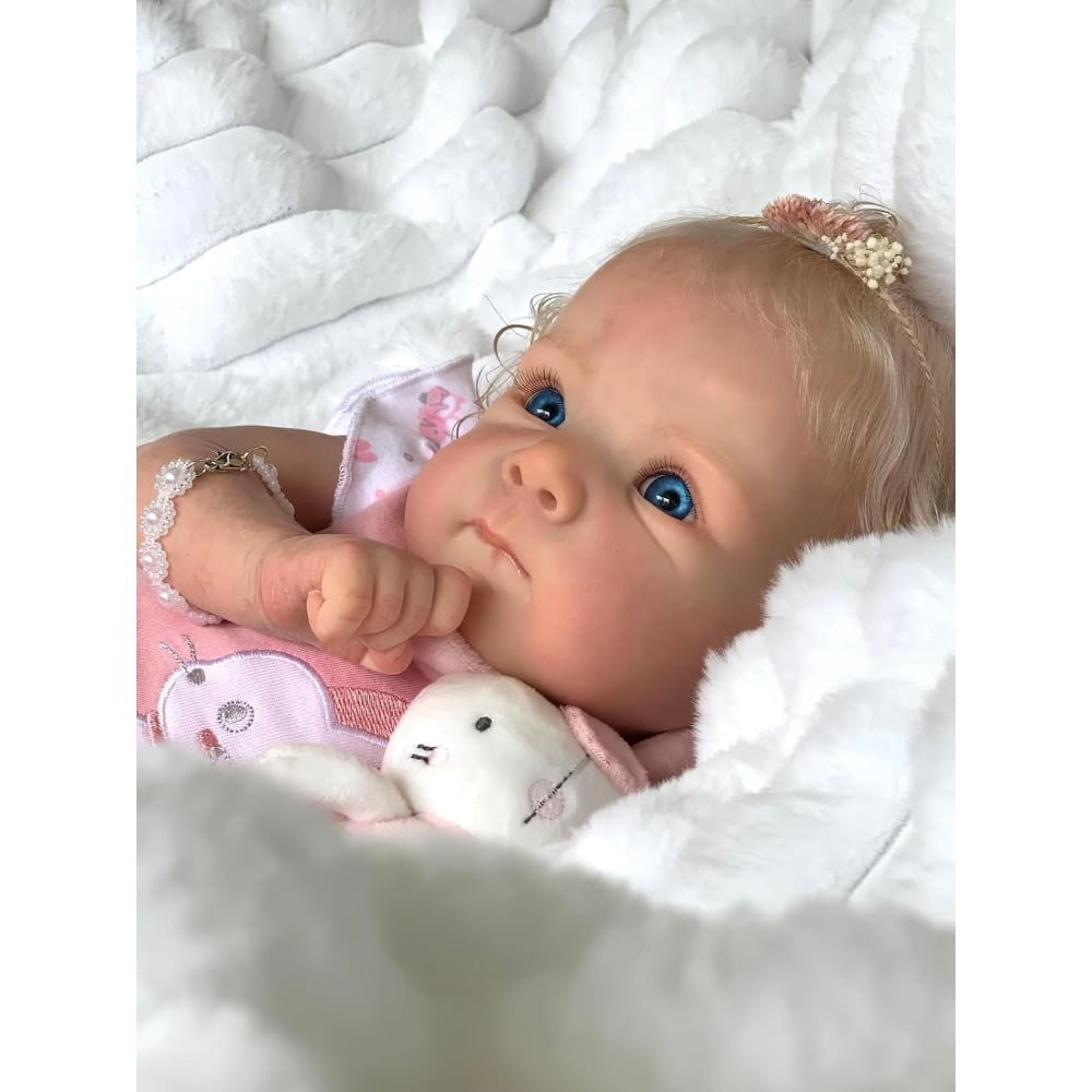 18Inches Rooted Blond Curly Hair Lifelike Reborn Baby Doll with Cuddly Cloth Body Real Life Newborn Girl Dolls That Look Realistic, Forever Your Sweetheart