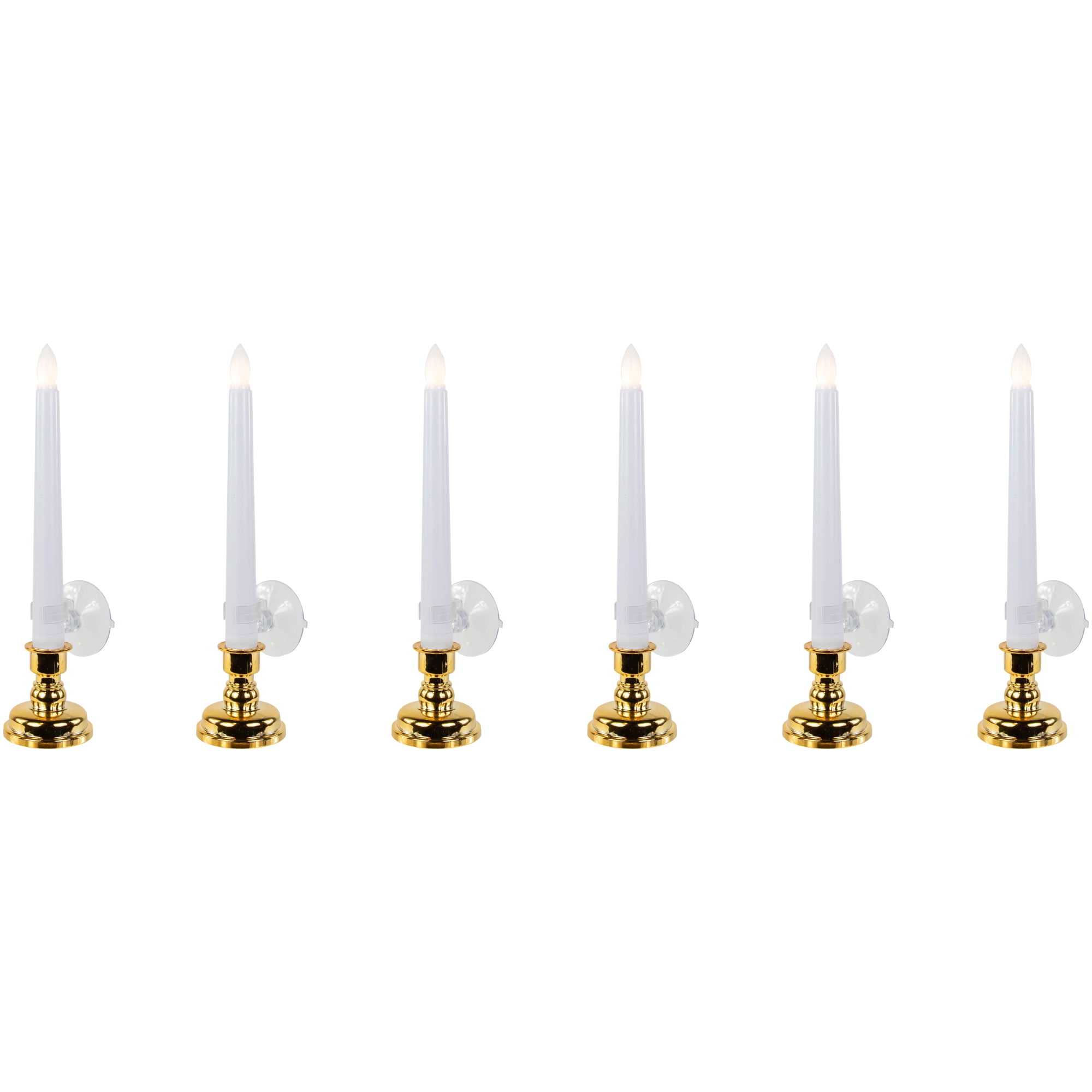 Set of 6 White and Gold Christmas Candle Lights 9.5"