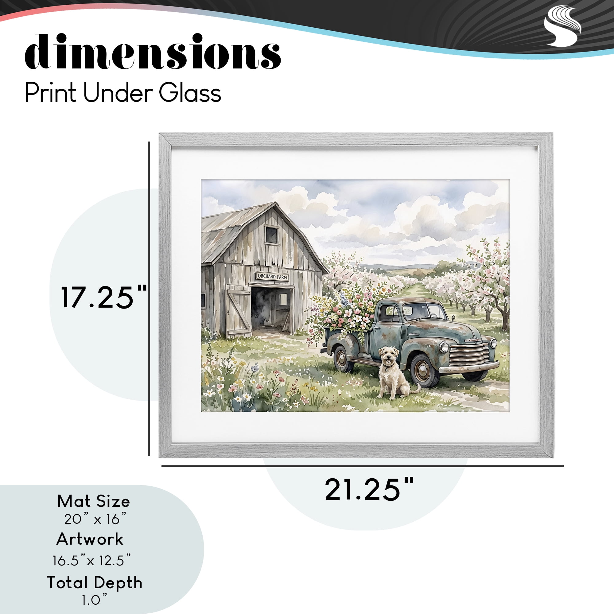 Stupell Industries Spring Orchard and Truck Gray Framed Print Under Glass, design by Tabz Jones