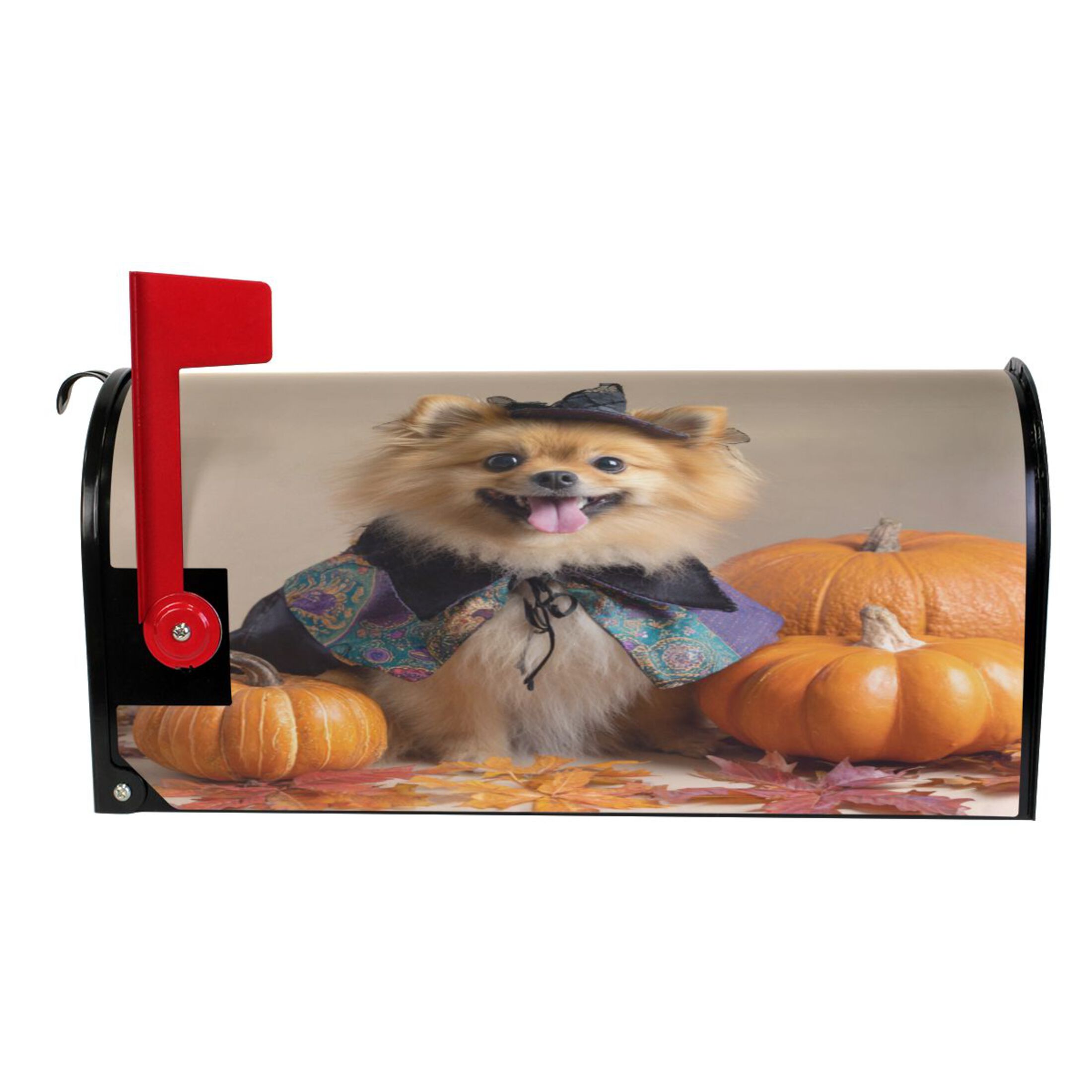25.4x20.78" Magnetic PVC Mailbox Cover Letter Box Cover Mailbox Wraps Post for Holiday Garden Yard Decor Cute Pomeranian Dog and Pumpkins