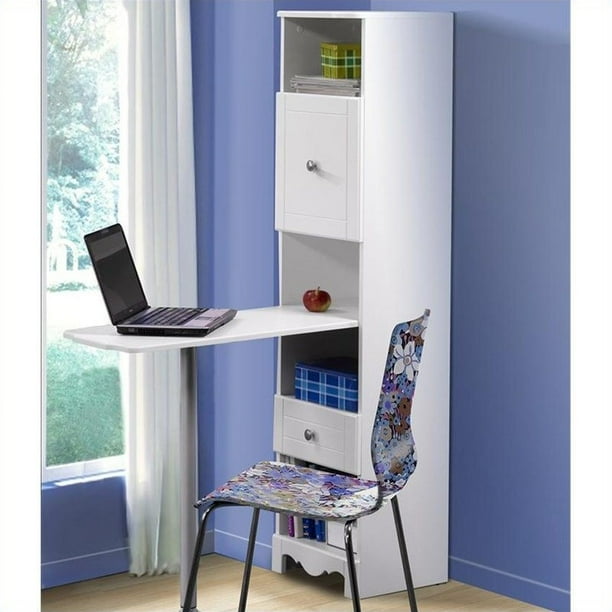 Nexera Pixel Kids Bookshelf Desk with 4 Cubbies, Drawer, and White