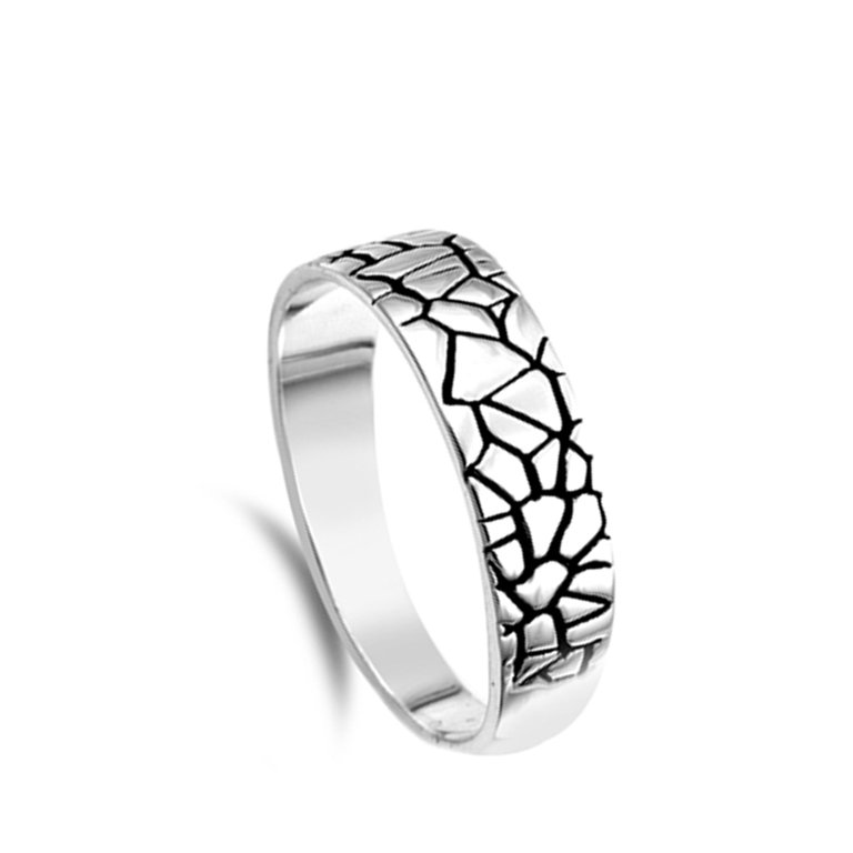 【VAINON】Cracked Ring Mosaic Cracked Oxidized Wedding Ring .925 Sterling Silver Band