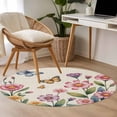 thumbnail image 4 of Round Rug 4Ft Washable Non-Slip, Pink Flowers Circle Area Rugs for Living Room Bedroom, Spring Floral Butterfly Leaves Plants Retro Beige Indoor Floor Mats Carpet Runner for Home Decor Aesthetic, 4 of 8