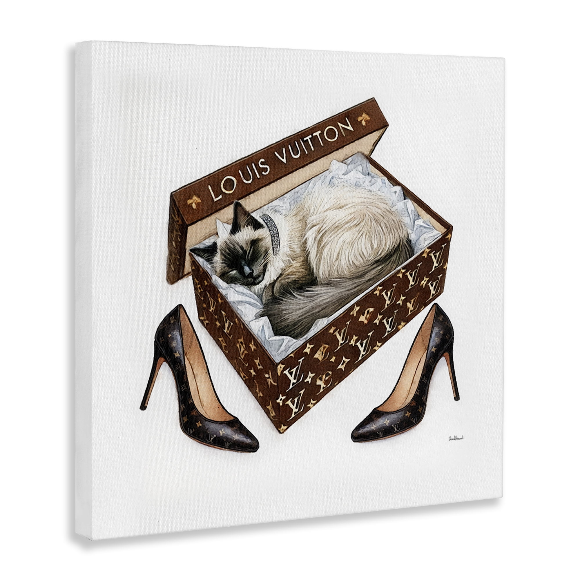 Stupell Industries Kitty Sleeping Heels Box Animals Painting Wrapped Canvas Art Print Wall Art, 30 x 30