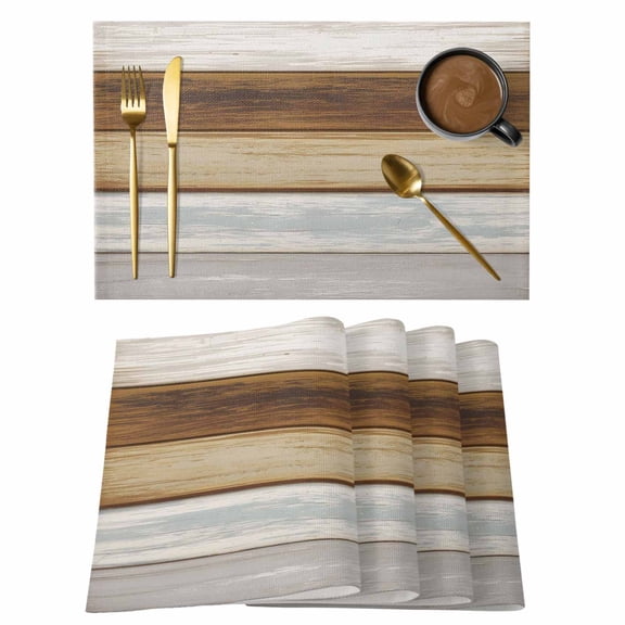 Vintage Brown Wood Placemats Set of 4, Farmhouse Wooden Plank Rustic Placemats for Dining Table, Place Mats for Kitchen Tabletop, Waterproof Wipeable Dining Table Mats Set