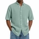 thumbnail image 1 of Blusa y camisa de manga corta con cuello vuelto para hombre, color liso, informal, a la moda, de manga corta, con cuello vuelto y botones, blusa de poliéster para hombre., 1 of 6