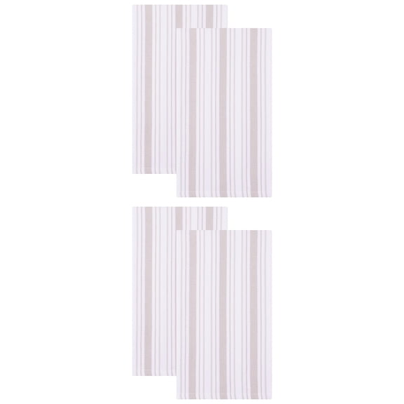 Unique Bargains Striped Cotton Quick Dry Kitchen Towels Khaki 4 Pack Khaki 26" x 18"