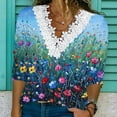 thumbnail image 2 of hxobax Fall T Shirts for Women Sexy Lace V Neck Tunic Tops Casual Blouses Floral T-Shirt Basic Tees, 2 of 5
