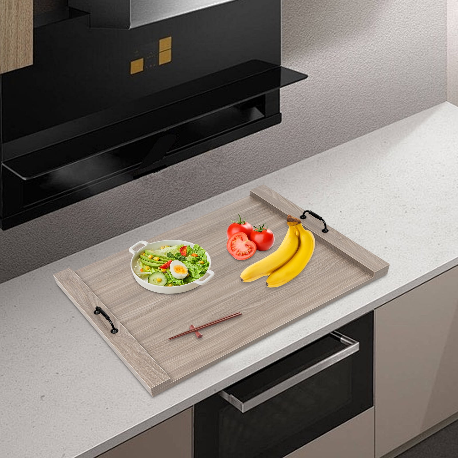 Stove Top Cover with Handles, 30x22 Inches Solid Wood Panel, Space-Saving, Anti-Scratch, Durable, Easy-to-Clean, Perfect for Kitchen, RVs & Small Apartments
