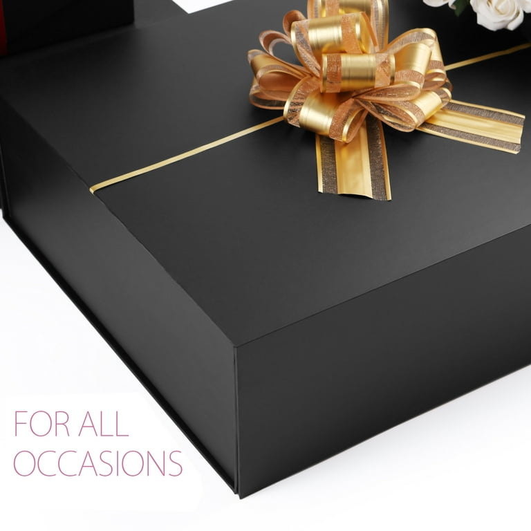 PKGSMART Large Gift Box with Ribbon, Black Gift Box with Magnetic Lid for  Valentine's Day, 13x9.7x3.4 inches 