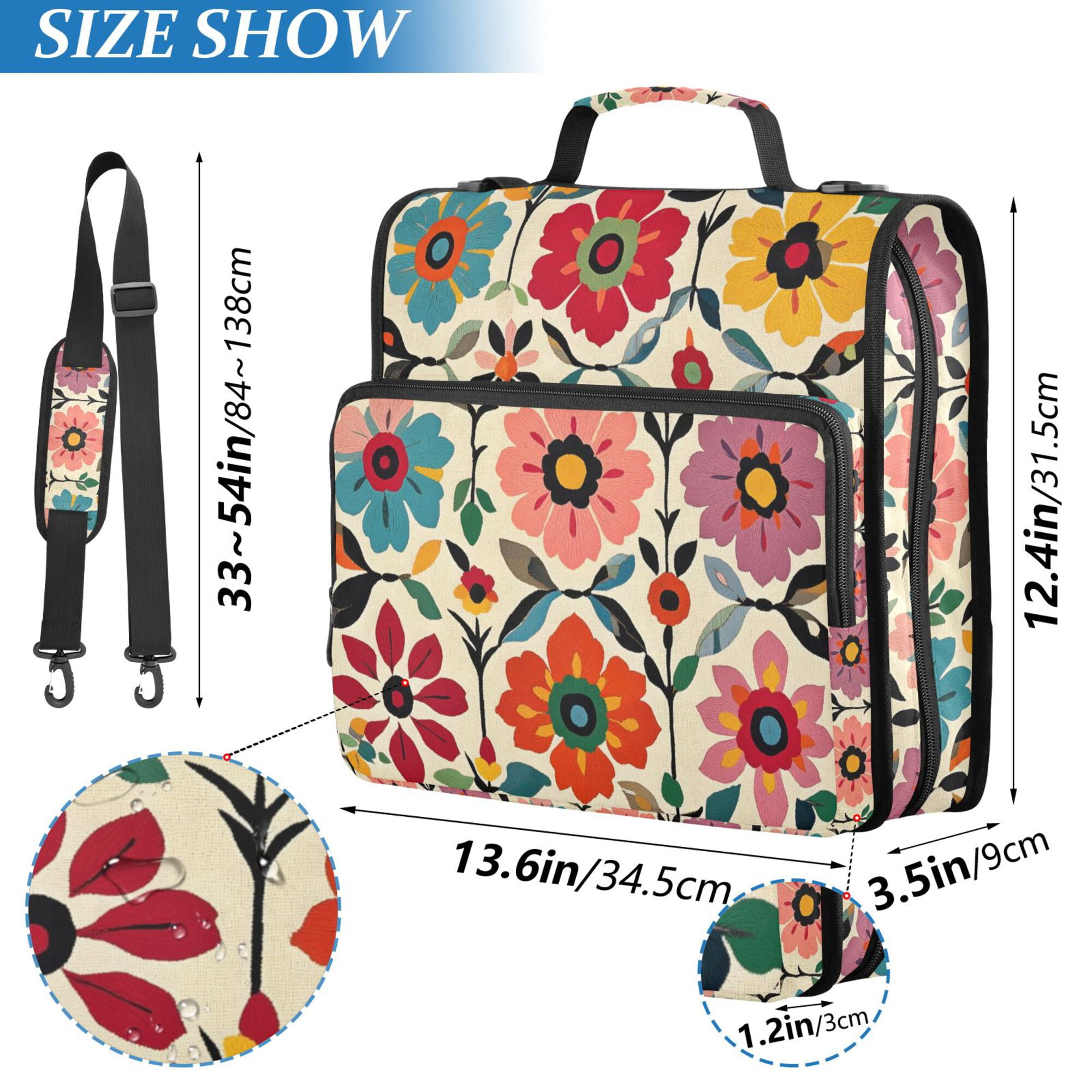 FORMRS Zipper Binder with Shoulder Strap 2-inch Ring 500 Sheet Capacity File Bag, Colorful Flowers