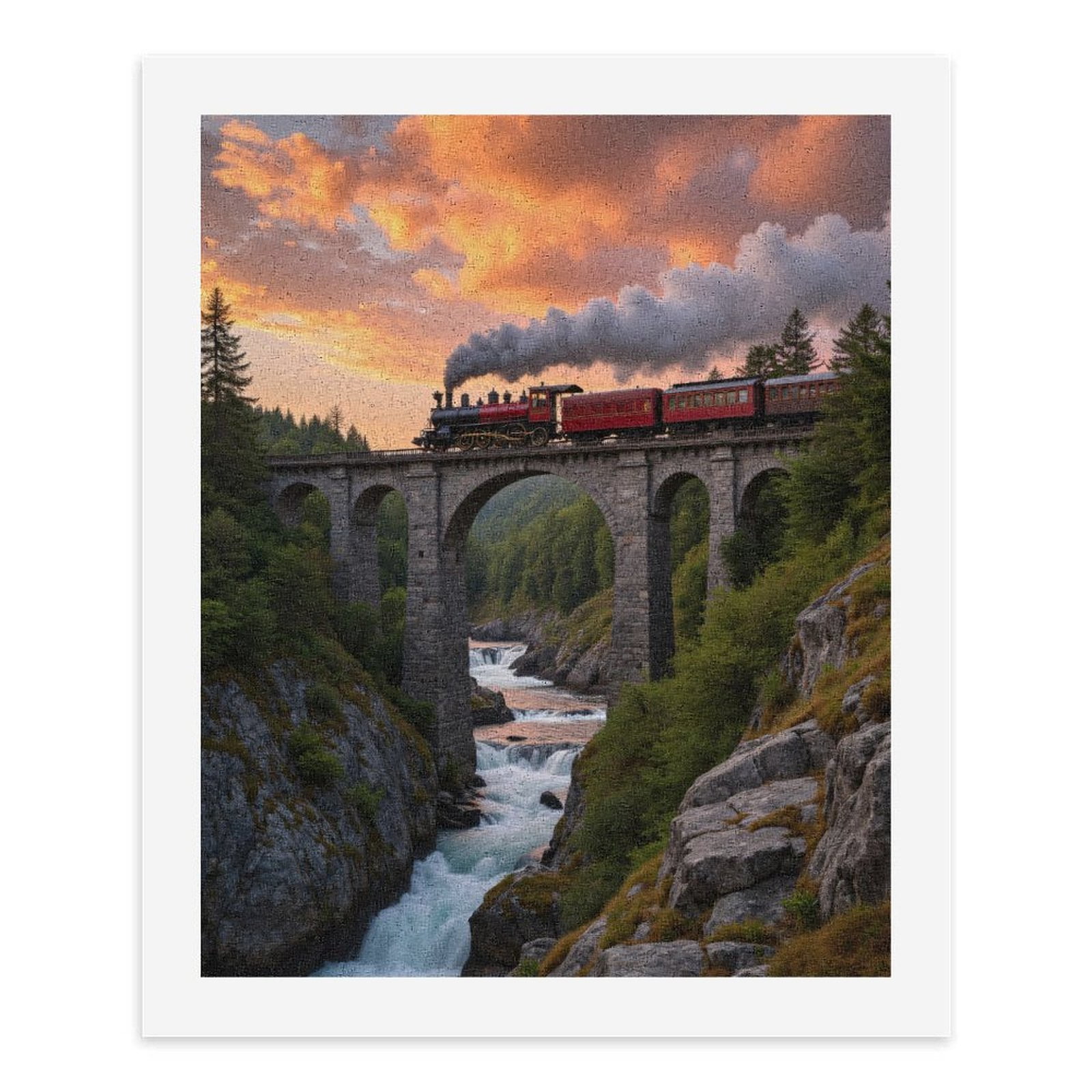 Paint By Numbers Kit for Adults Beginner - DIY Train Bridge Sunset Cascade Canvas Painting Kits for Adults, Frameless Paint By Number for Adults for Home Wall Decor 16x20 Inch