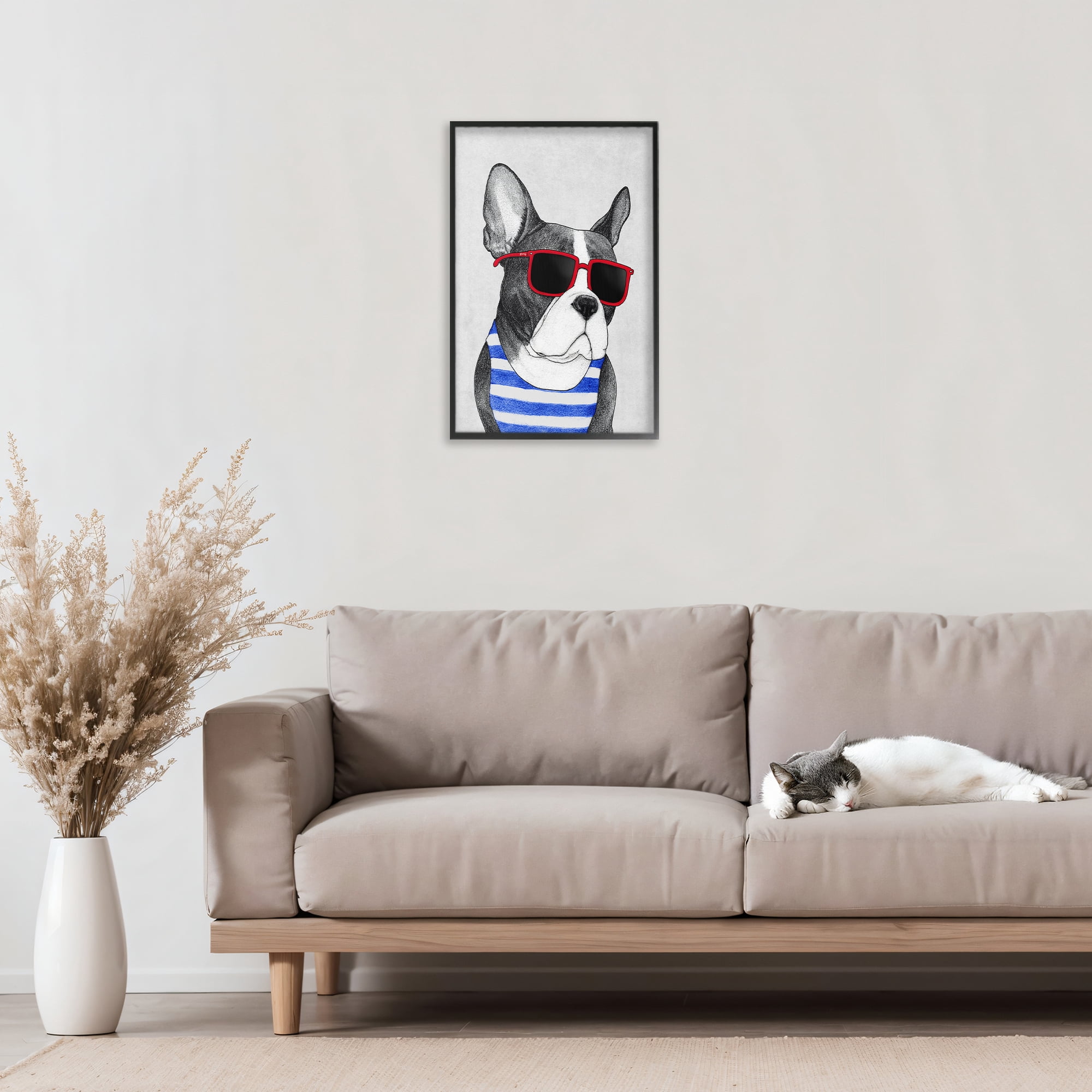 Stupell Industries Frenchie Summer Style Black Framed Giclee Art, design by Barruff