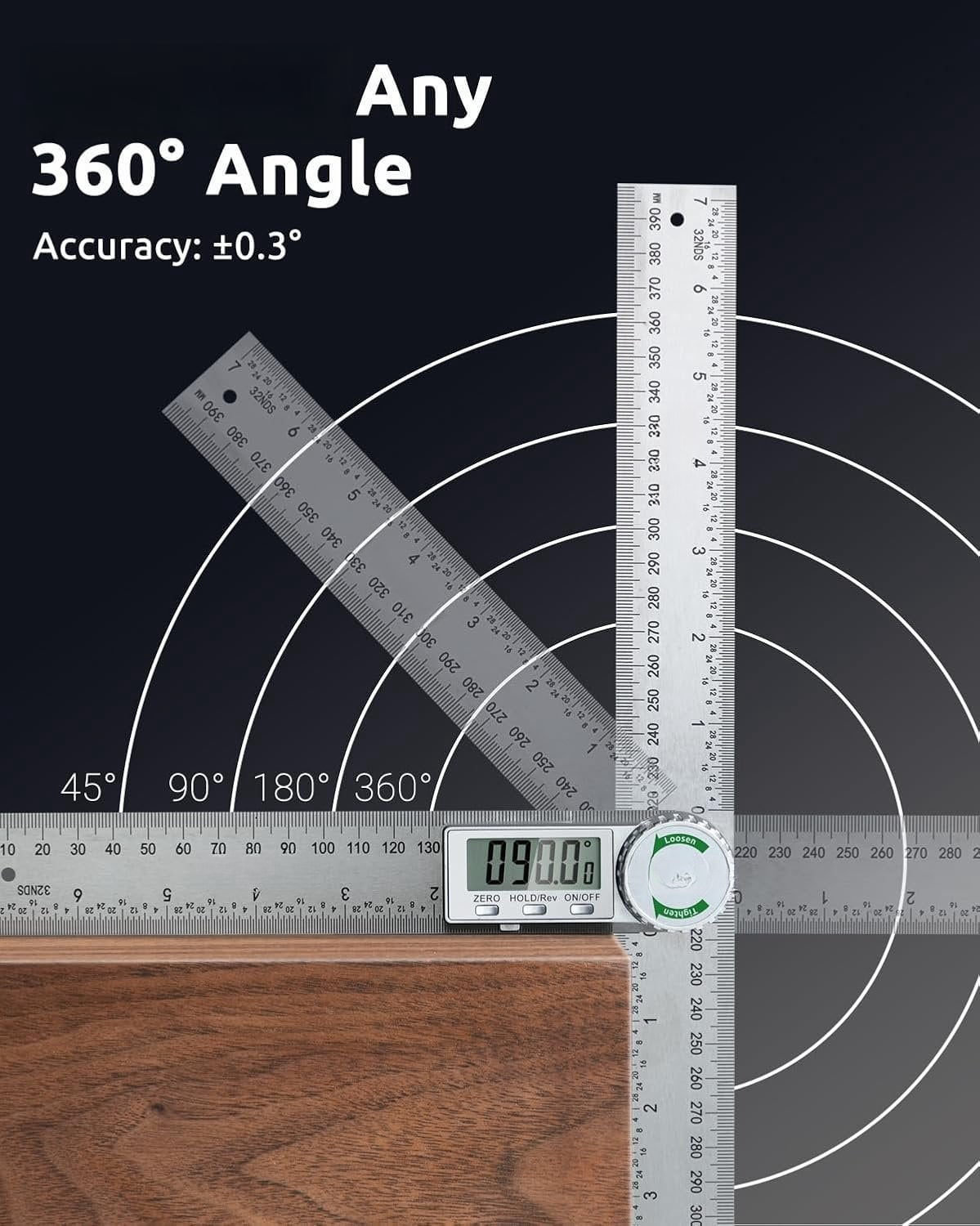 Digital Angle Finder Protractor, 7inch Professional Angle Measuring Tool for Woodworking, Construction and DIY Measurement, Aluminium (Includes 2 )
