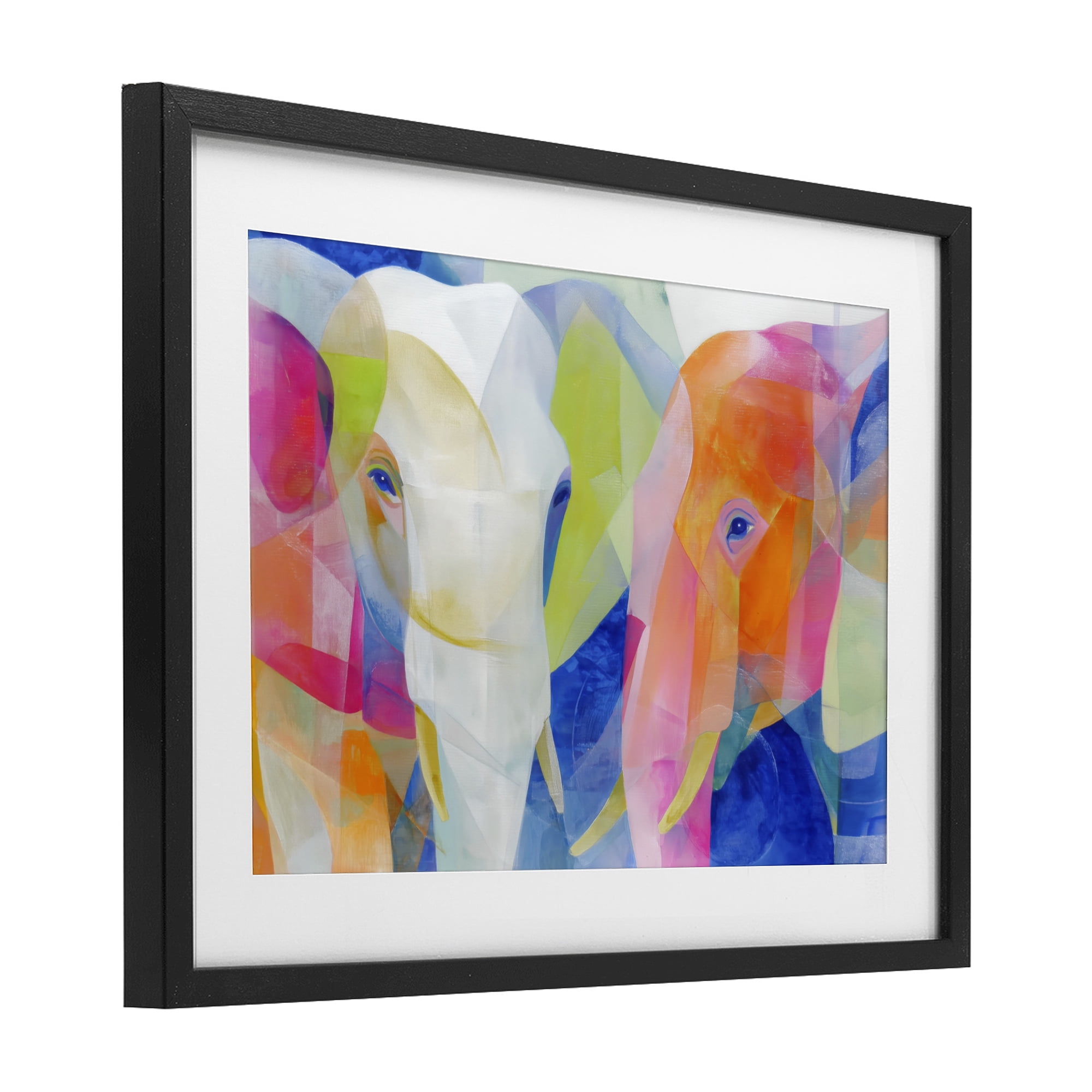 Stupell Industries Two Elephants Geometric Composition Black Framed Print Under Glass, design by Chromatic Storm Studio