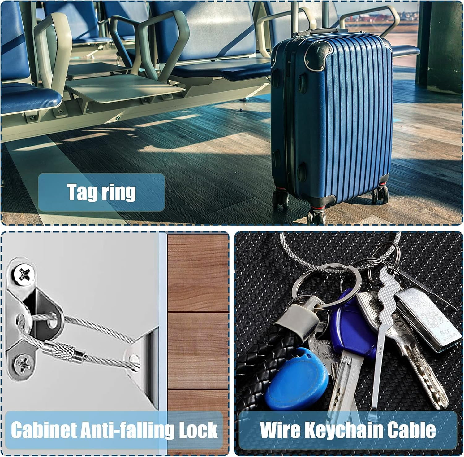 ABCISI 120 Pcs Wire Keychain Cable, Metal 2mm Twist Barrel Key Rings Loop Wire Cable Braided, 6 Inch Stainless Steel Key Ring Loop for Outdoor Hiking Connectable Luggage Tag Keeper
