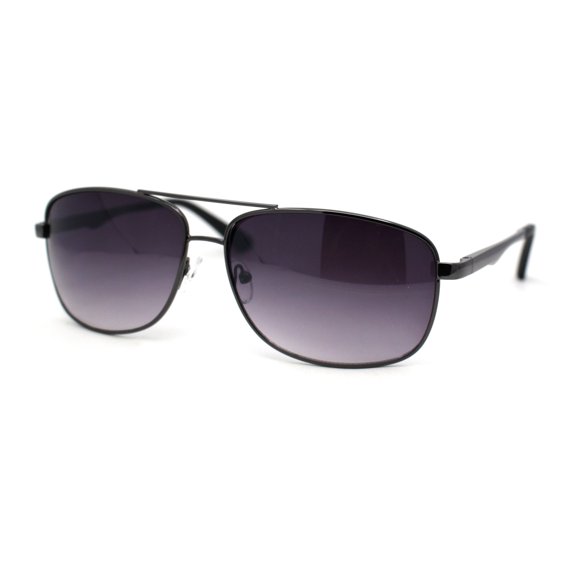 Mens Narrow Rectangle Spring Hinge Luxe Officer Metal Rim Sunglasses Gunmetal - Smoke