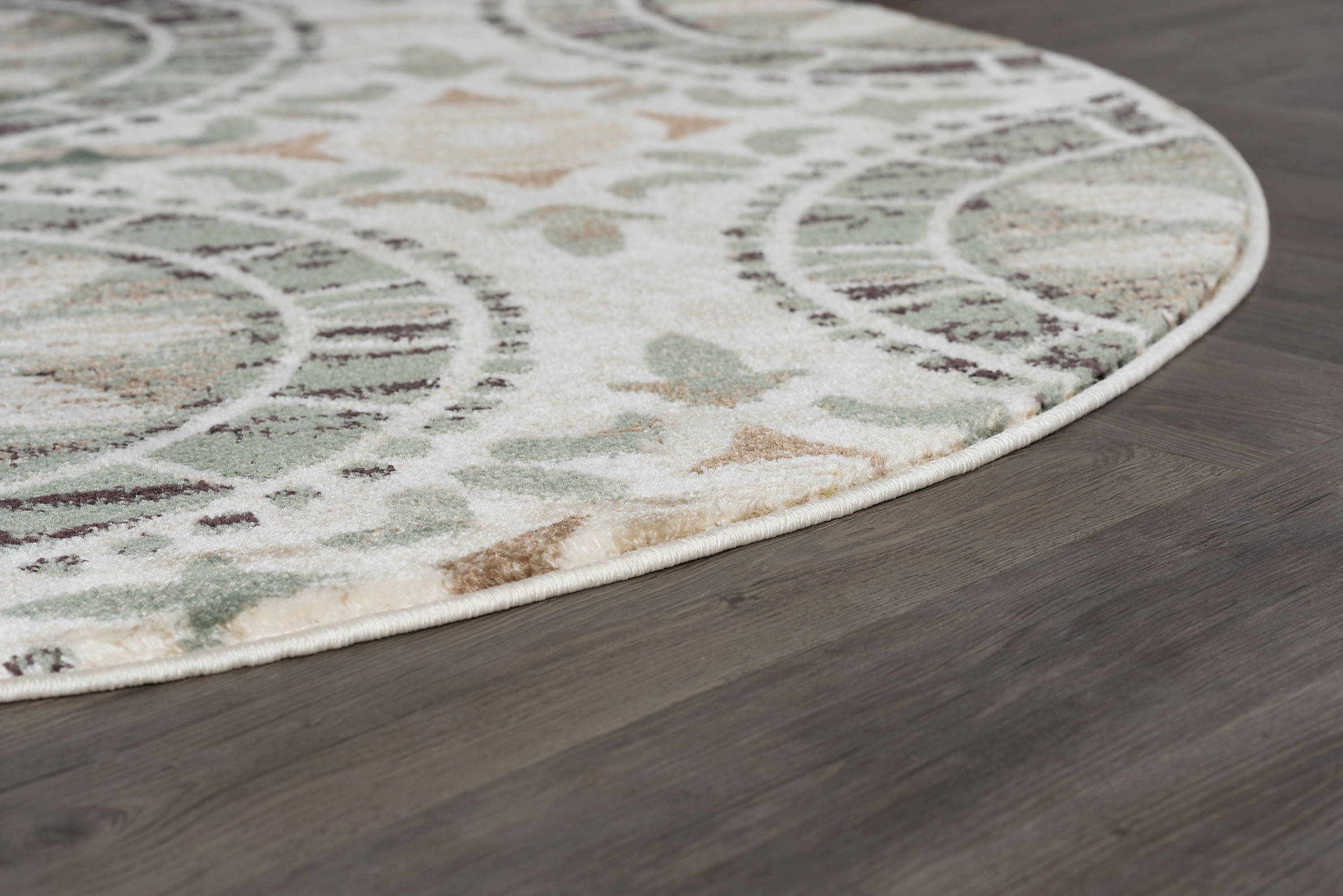 Transitional Area Rug (5'3'' Round) Mediterranean Tile Ivory, Seafoam Indoor Round Easy to Clean