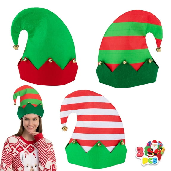Joyfy 3 Pack Christmas Hats,Elf Felt Hats for Adults Funny Hats for Christmas Holiday Party Costume Favors Gifts Accessoriess