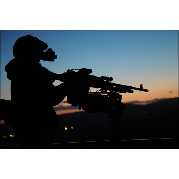 24"x36" Gallery Poster, A crewman qualification training instructor tests his night vision equipment