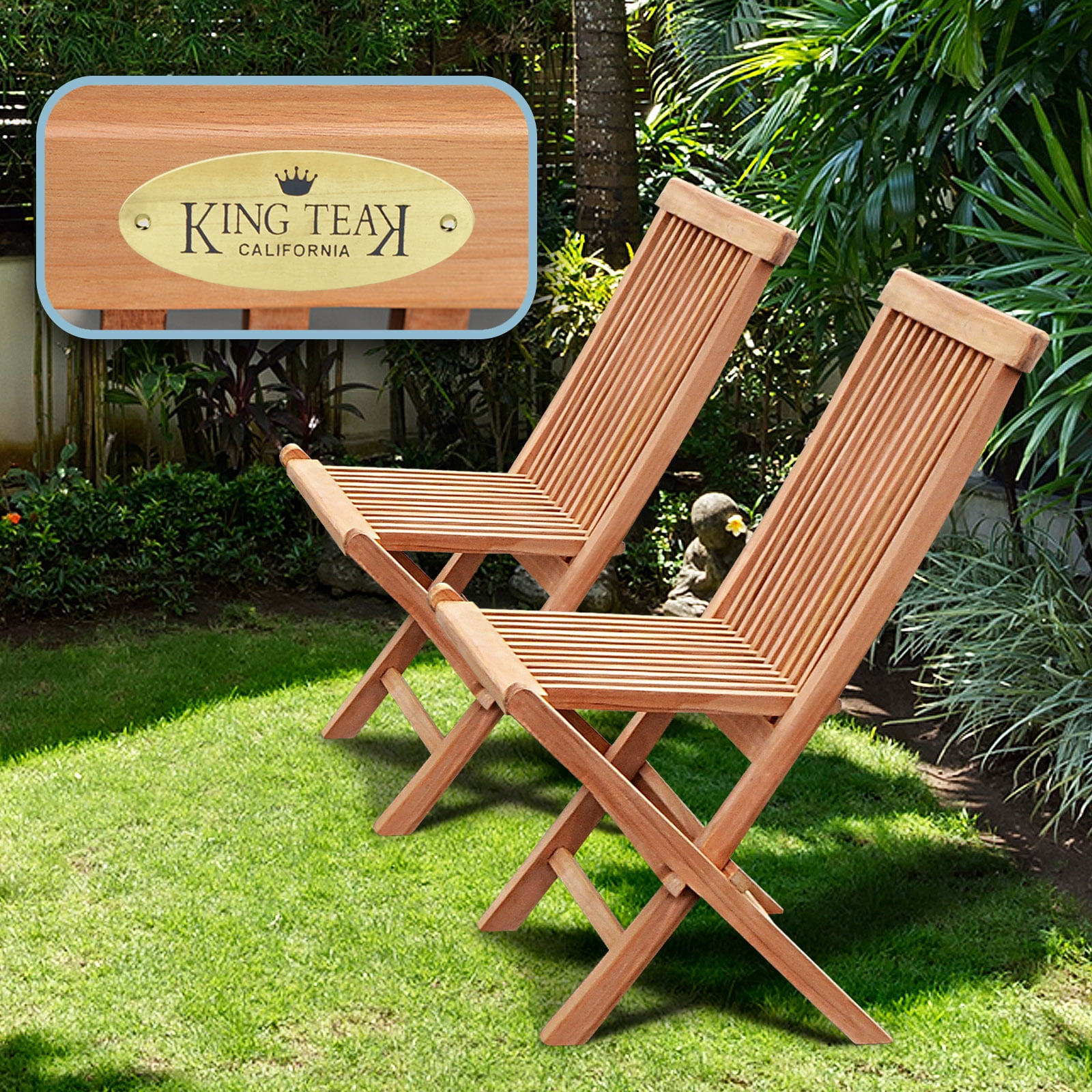 Sunrise Golden Teak Wood Folding Chair Set, 2 PC Folding Chair for Patio, Garden and Yard