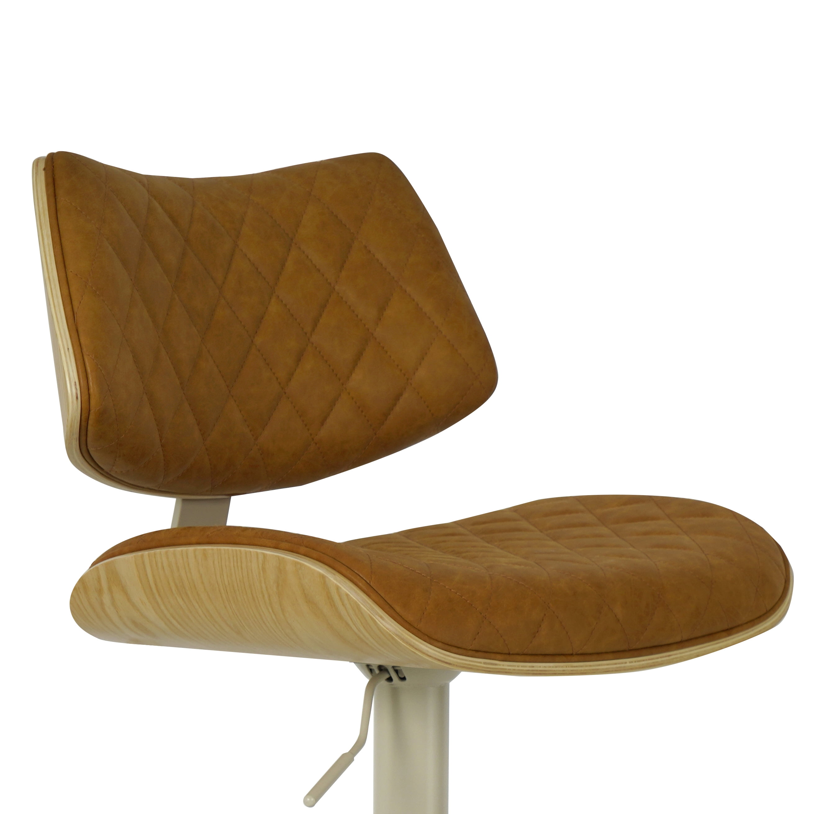 Leland Adjustable Swivel Camel Curved Back Wood Bar Stool with Faux Leather Seat Set of 4