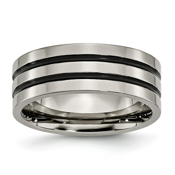 Titanium Enameled Grooved Flat 8mm Polished Band - Size 12