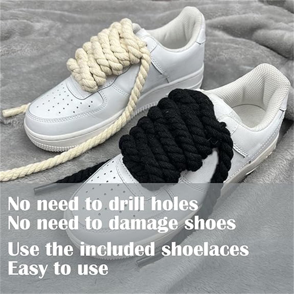 NOGIS Thick Rope Shoe Laces for Shoes, 10mm Wide Round Cotton Chunky Shoelaces Replacement Strings for Sneakers（White）