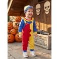 thumbnail image 6 of RUINIXCW Baby Boy Halloween Clown Adorable Long Sleeve Clown Face Print Tops and Striped Suspender Pants Hat Set, 6 of 8