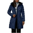 thumbnail image 2 of RYRJJ Long Winter Coats for Women Plus Size Sherpa Fleece Lined Warm Puffer Jacket Thicken Warm Hooded Parka Outwear with Zip Pockets(Navy,XL), 2 of 7