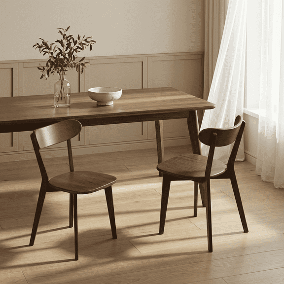 Qokori Walnut Oak Wood Dining Chair - Set of 2, Mid-Century Modern, Ergonomic, Easy Assembly - Wood Chair for Dining Room, Kitchen, Restaurant (Walnut)
