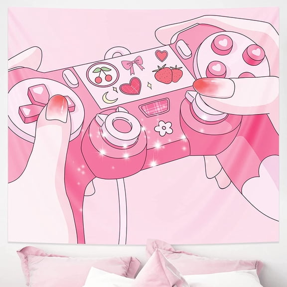 Pink Anime Gaming Tapestry Cutecore Posters Wall Hanging Home Dorm Bedroom Decor Birthday Gift 50x60 Inch