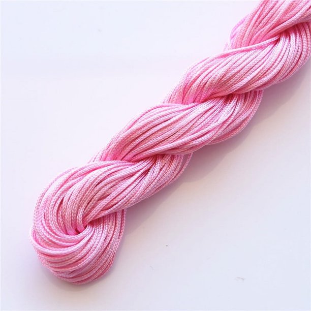 Xiao Hua Cordón de satén de 1 mm con nudo chino, hilo de macramé de nailon, cordón de seda de cola de rata, cordón para abalorios, para collares, pulseras y bisutería, color rosa