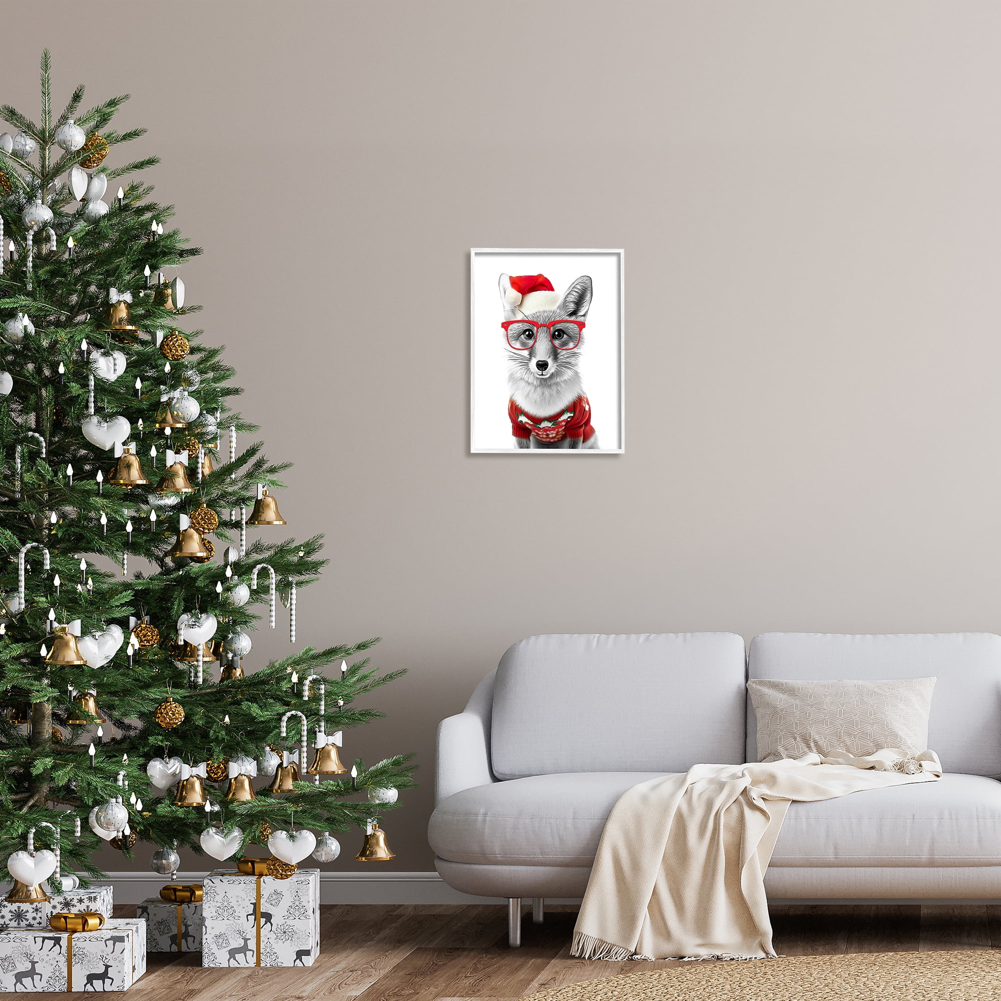 Stupell Industries Fox in Holiday Clothes Holiday Painting White Framed Art Print Wall Art, 16 x 20