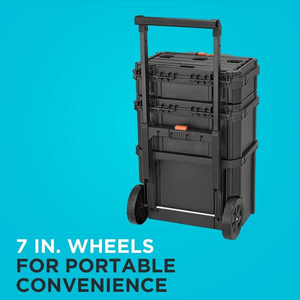 BLACK+DECKER Rolling Tool Box, Stackable Storage System | 3 Piece Set (BDST60500APB)