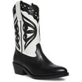 thumbnail image 2 of Steve Madden Laredo-M Black/White Western Cowboy Stacked Block Heel Ankle Boots (Black/White, 7), 2 of 6