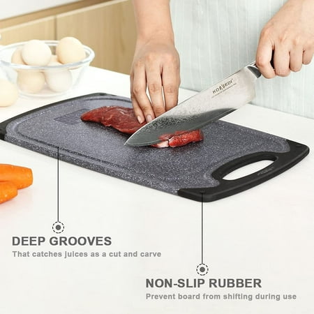 

1pack Plastic Cutting Board Dishwasher Safe Cutting Boards with Juice Grooves Easy Grip Handle Non-Slip with Grinding Area for Grinding Garlic and Ginger 9.6*5.7inch-Dark Gray F177707